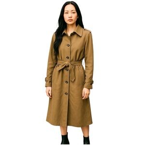 Rina Fashions Coat Womens M Olive Green Classic Maxi Trench Single Breasted‎ New